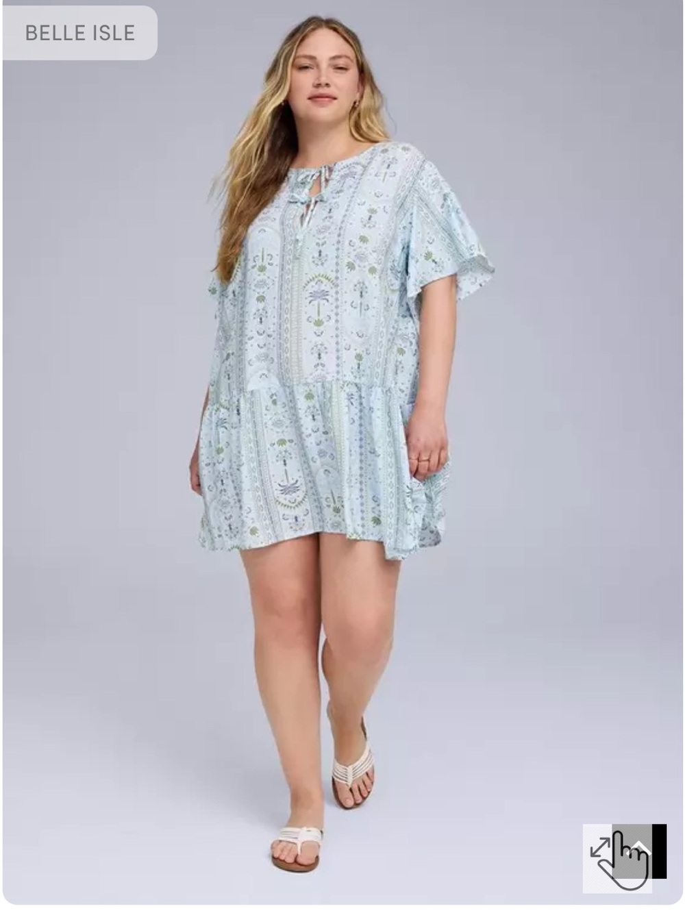 Belle Isle By Torrid Blue Boho Print Popover Mini Dress 2X Flutter Sleeve 2025